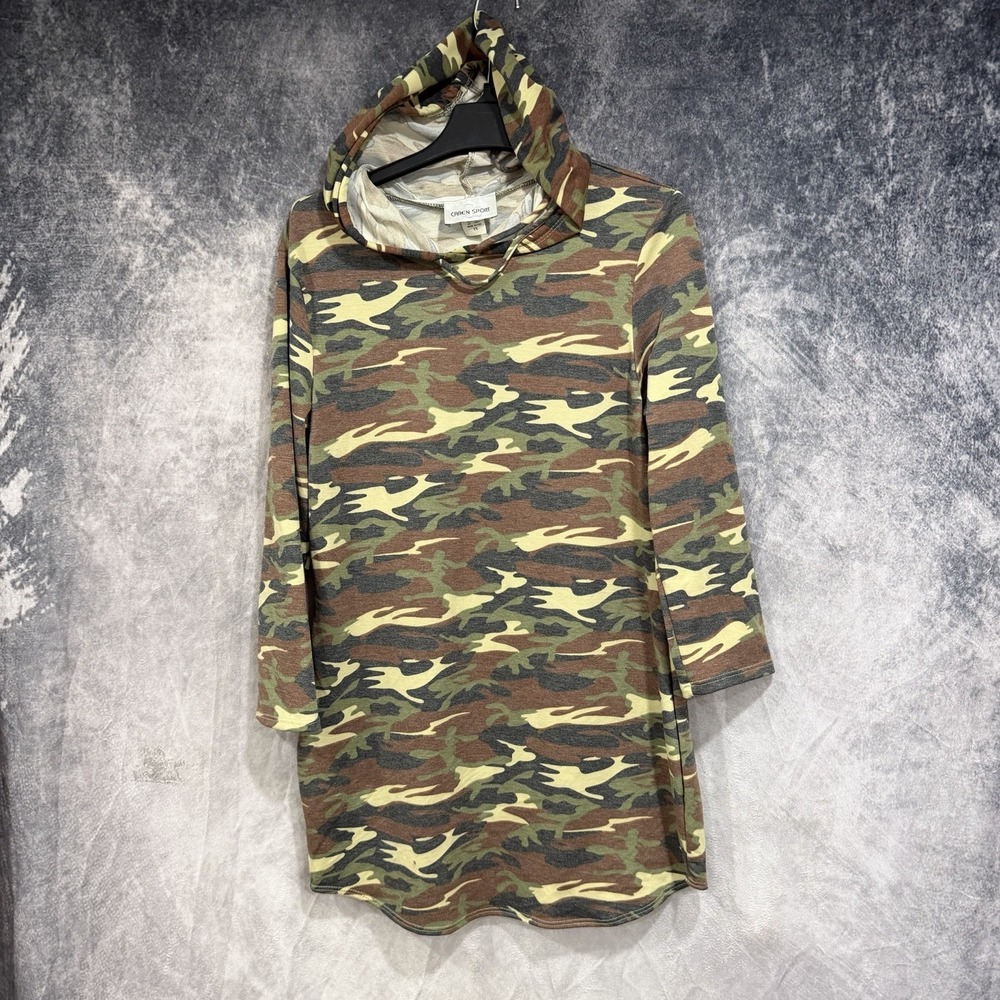 Caren Sport Women's 1X Camo Green Hooded Tunic Dress Long Sleeve Made in USA